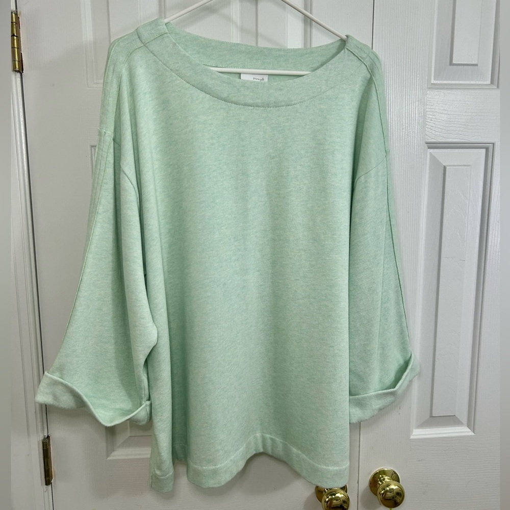J Jill Pure Jill Mint Green Fleece Lined Boxy Oversized Rolled Cuff Tunic Top XL